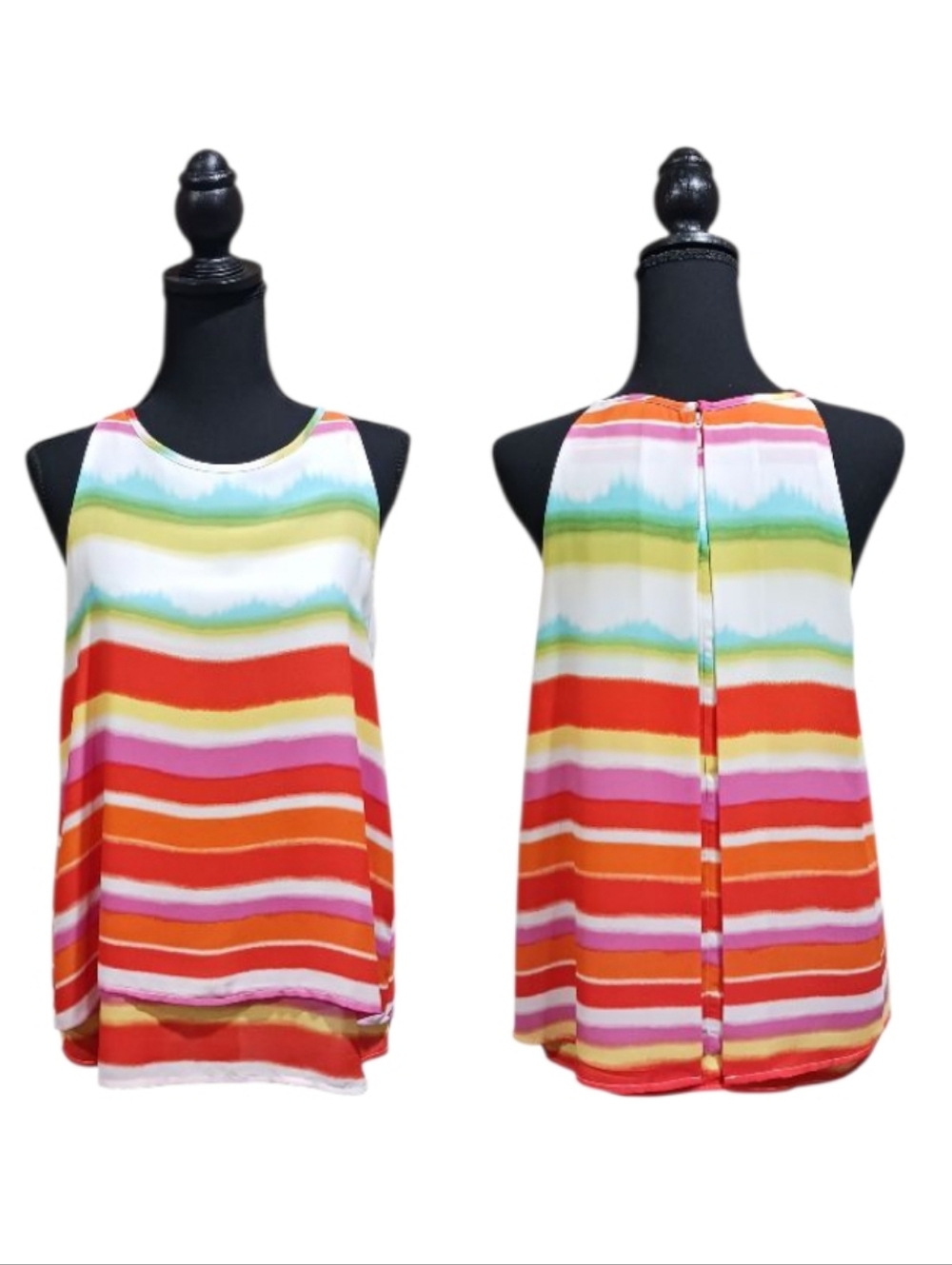Zac & Rachel Fly Away Layered Tank Top Blouse Watercolor Stripe